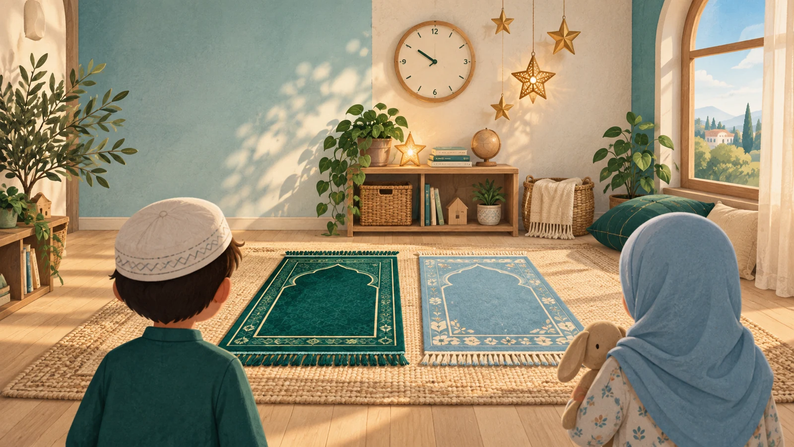 نماز کی جائے نمازوں اور کتابوں کے ساتھ ایک خوش گوار تعلیمی جگہ